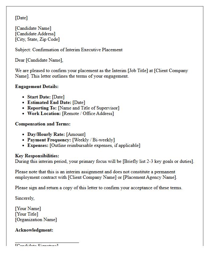 Interim Executive Placement Confirmation Letter