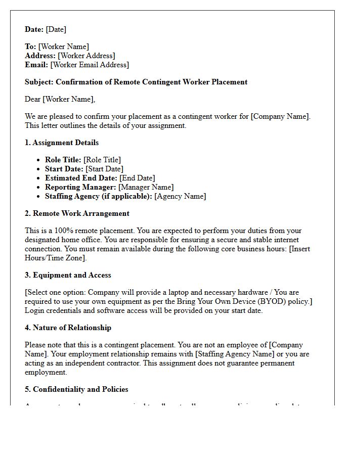 Remote Contingent Worker Placement Confirmation Letter