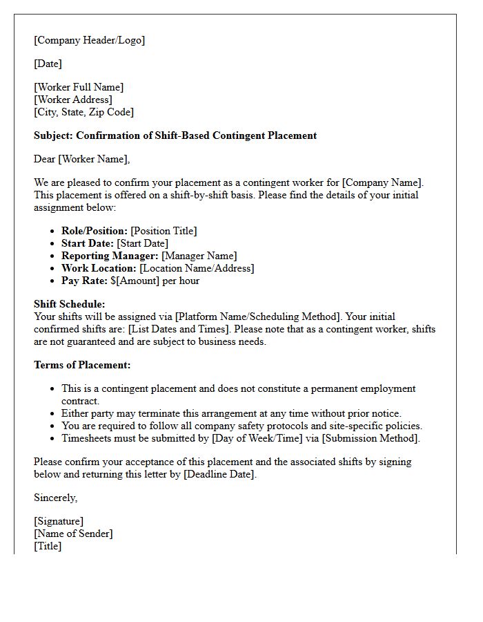 Shift-Based Contingent Placement Confirmation Letter