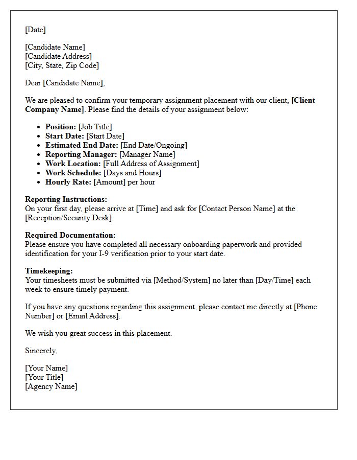 Temporary Assignment Placement Confirmation Letter