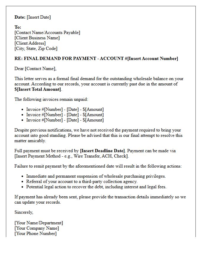 Final Demand for Wholesale Balance Resolution Letter