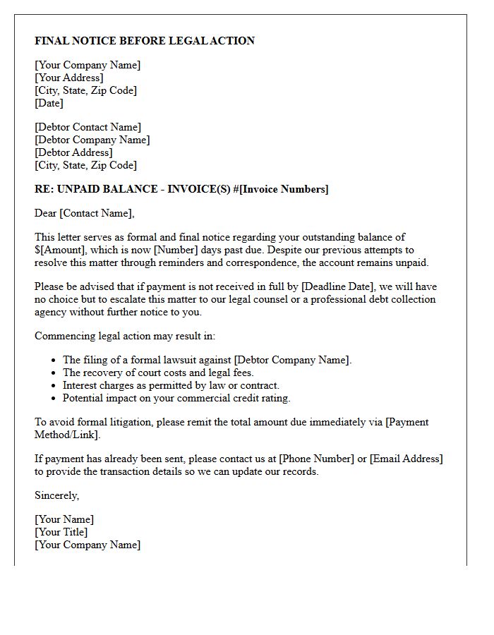 Final Notice Before Commercial Legal Action Letter