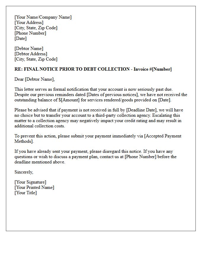 Notice of Intent to Escalate to Collection Agency Letter