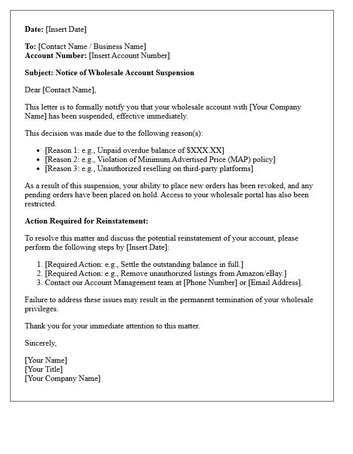 Notice of Wholesale Account Suspension Letter
