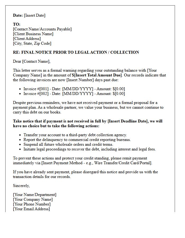 Pre-Collection Warning for Wholesale Vendor Letter