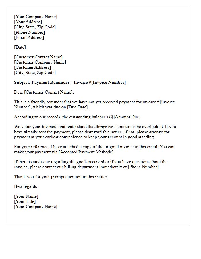 Wholesale Vendor Initial Past Due Reminder Letter