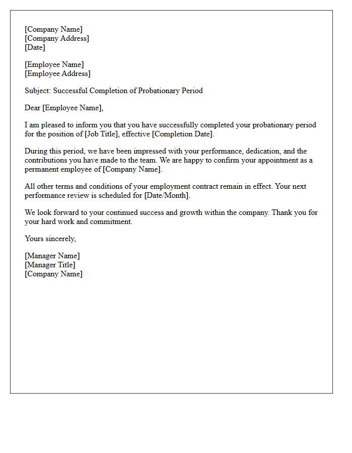 Candidate Probationary Period Successful Completion Letter