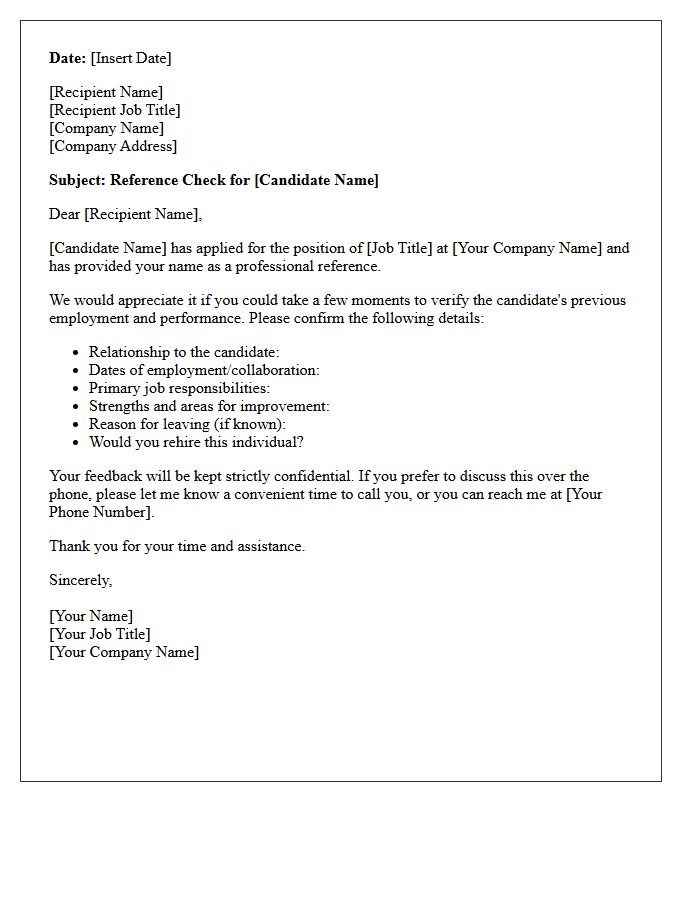 Candidate Reference Check Verification Letter