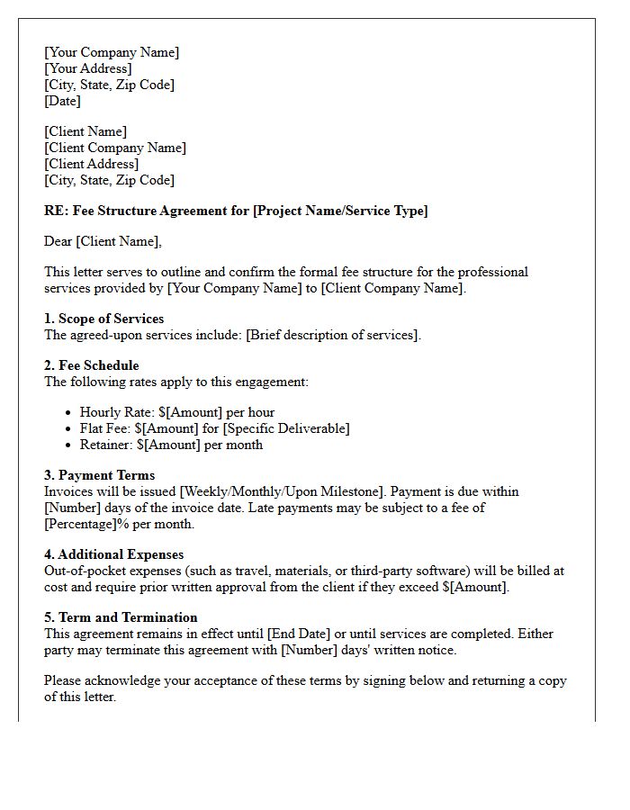 Client Fee Structure Agreement Letter