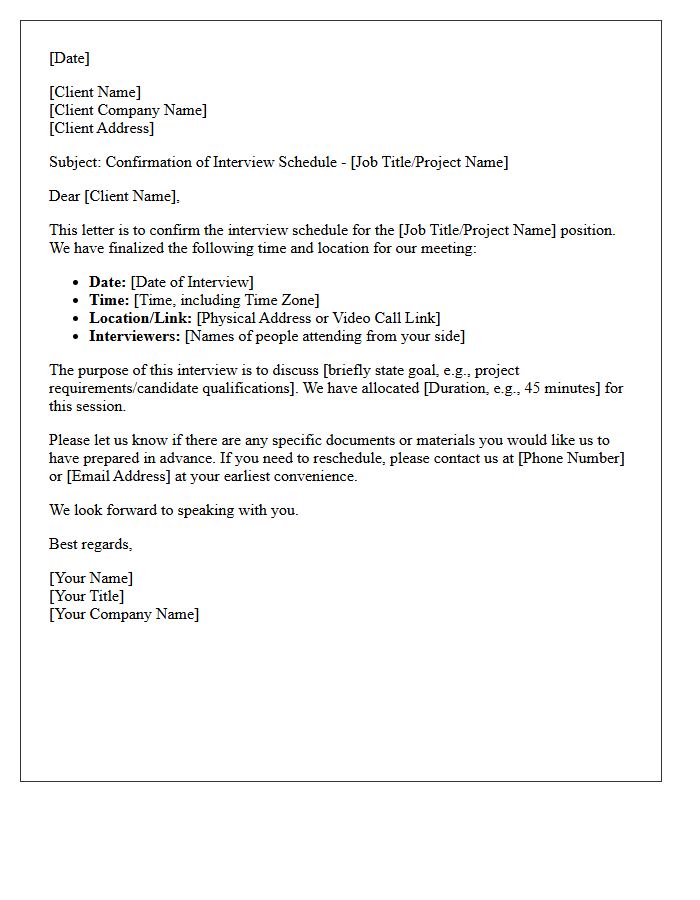 Client Interview Schedule Confirmation Letter