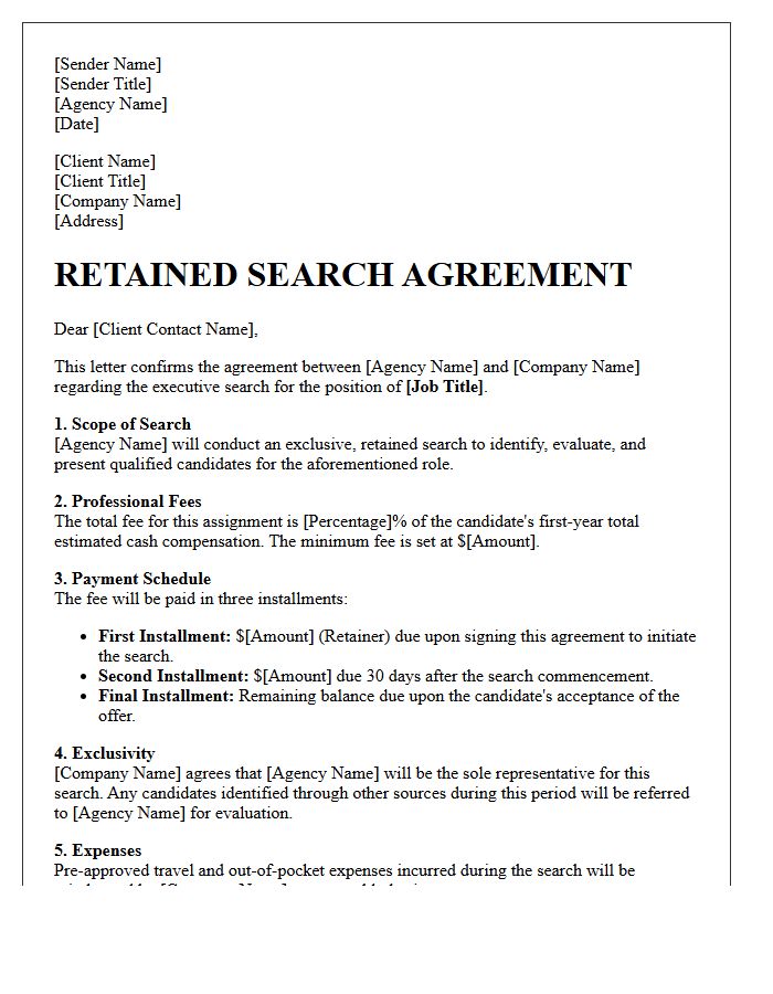 Client Retained Search Agreement Letter
