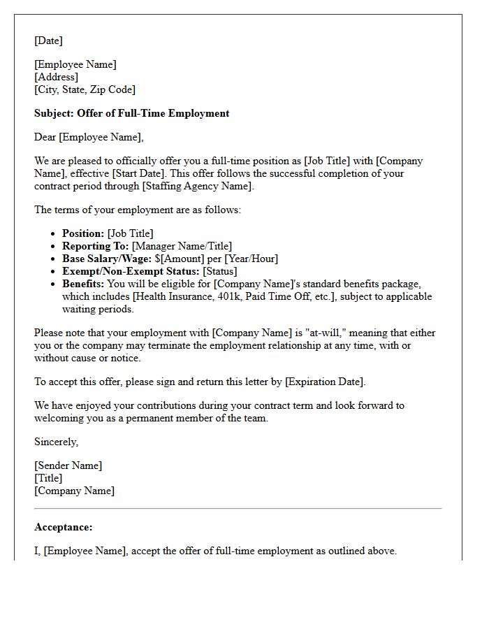 Contract To Hire Conversion Agreement Letter