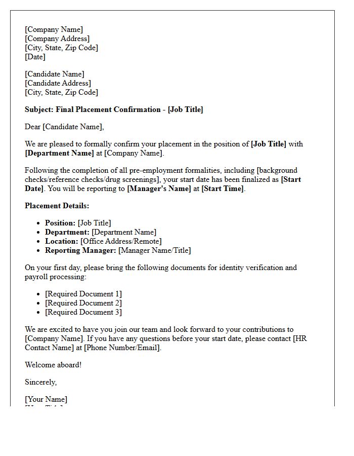 Final Candidate Placement Confirmation Letter