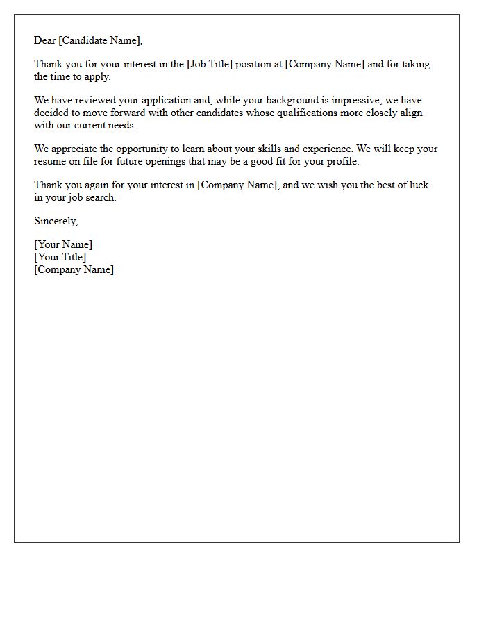 Unsuccessful Candidate Application Rejection Letter