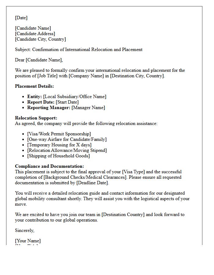 Candidate International Relocation Placement Confirmation Letter