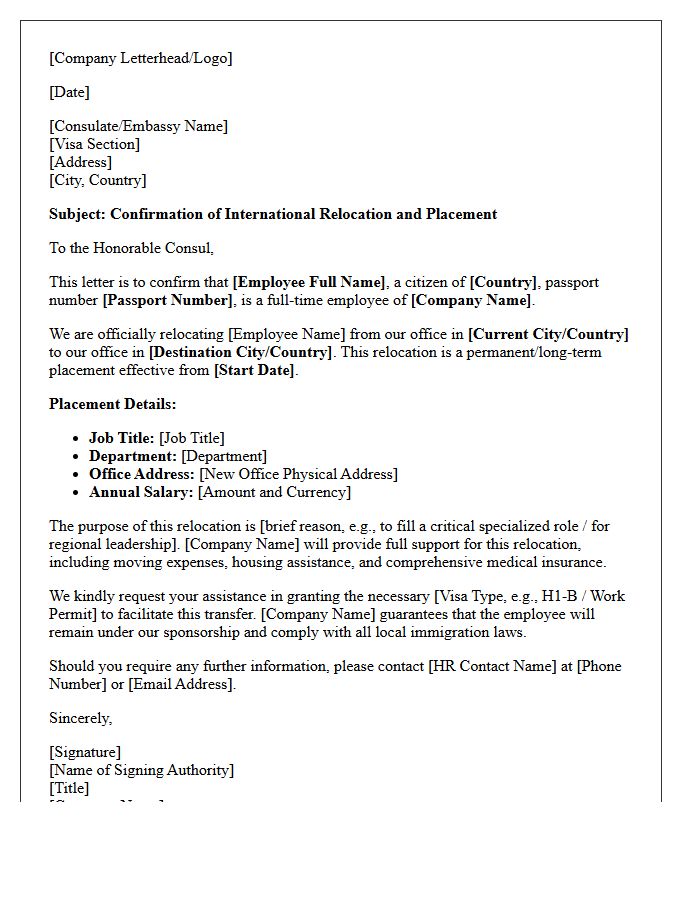 Visa Support International Relocation Placement Confirmation Letter