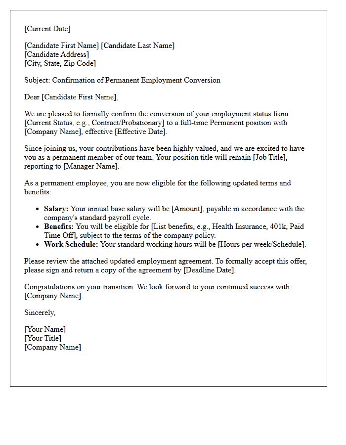Candidate Permanent Employment Conversion Confirmation Letter
