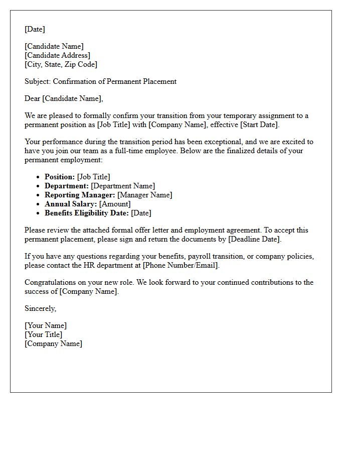 Candidate Transition and Permanent Placement Confirmation Letter