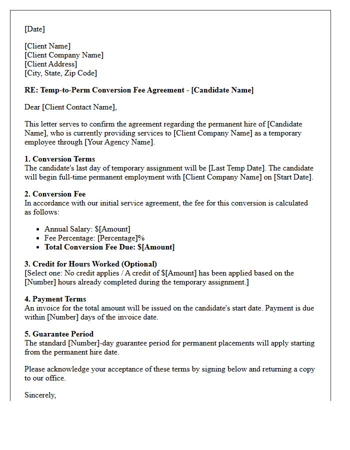 Client Fee Agreement Temp-to-Perm Conversion Letter