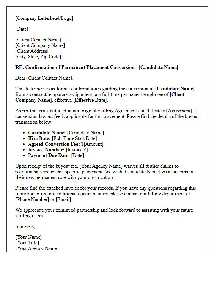 Client Placement Conversion Buyout Confirmation Letter
