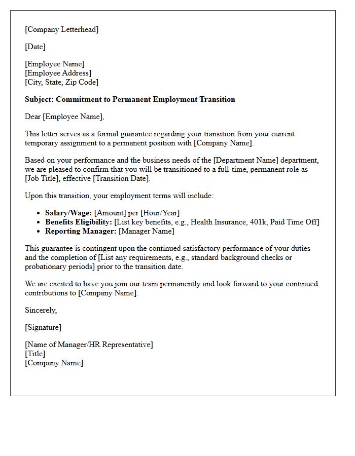 Employee Temp-to-Perm Transition Guarantee Letter