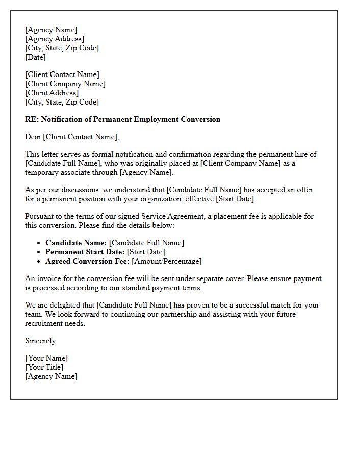 Recruitment Agency Permanent Conversion Notification Letter