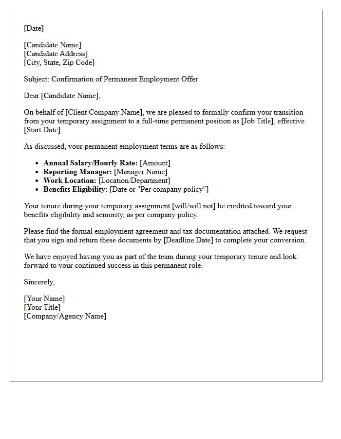 Standard Temp-to-Perm Conversion Placement Confirmation Letter