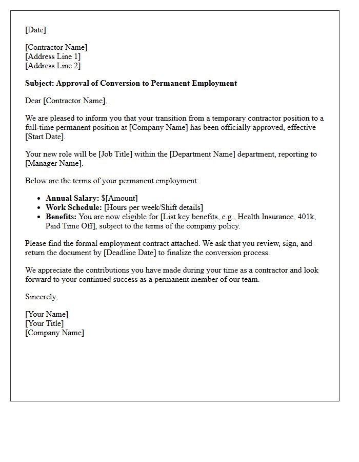 Temporary Contractor Permanent Conversion Approval Letter
