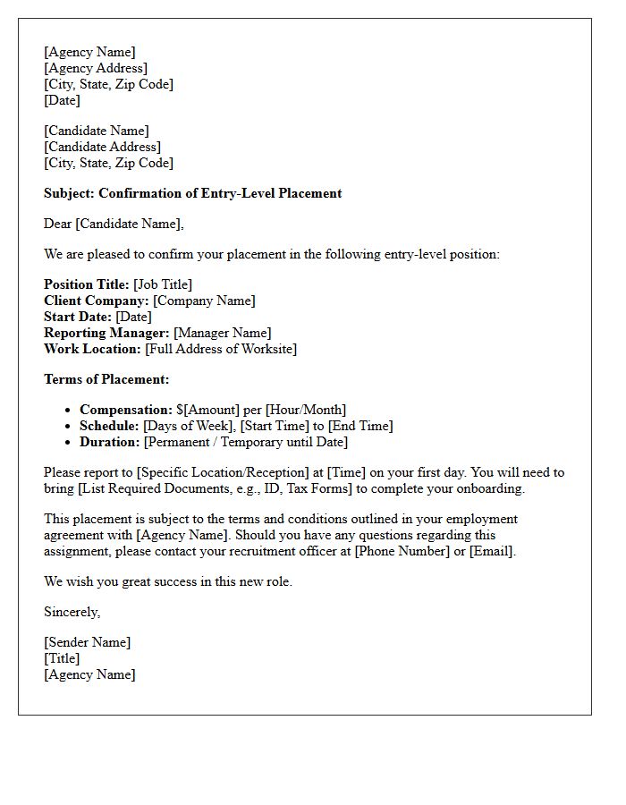 Agency Confirmation Letter for Entry-Level Placement