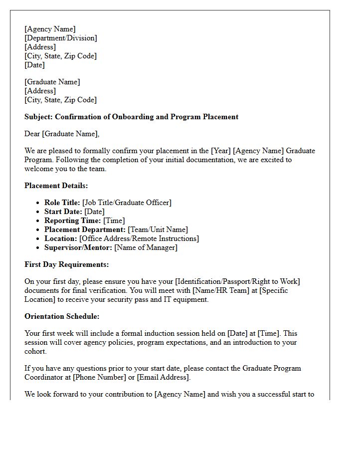 Agency Graduate Onboarding and Placement Confirmation Letter