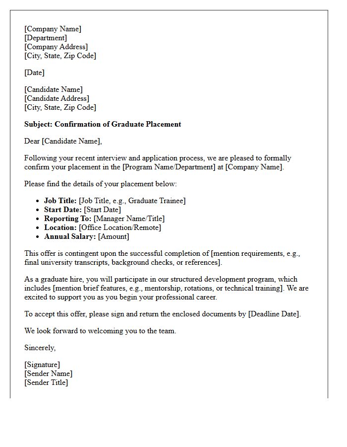 Entry-Level Graduate Placement Confirmation Letter