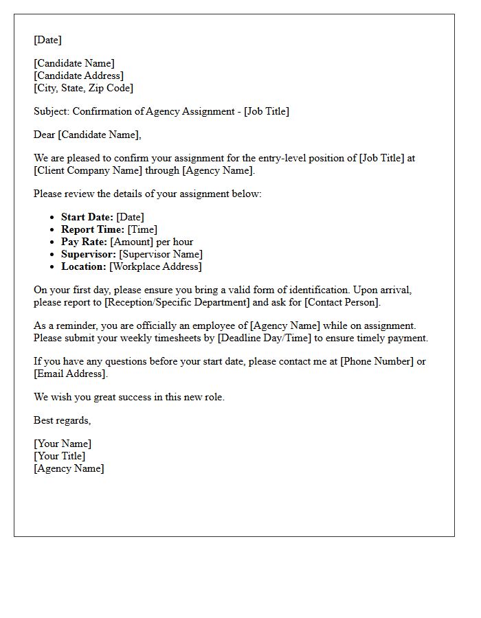Entry-Level Role Agency Assignment Confirmation Letter