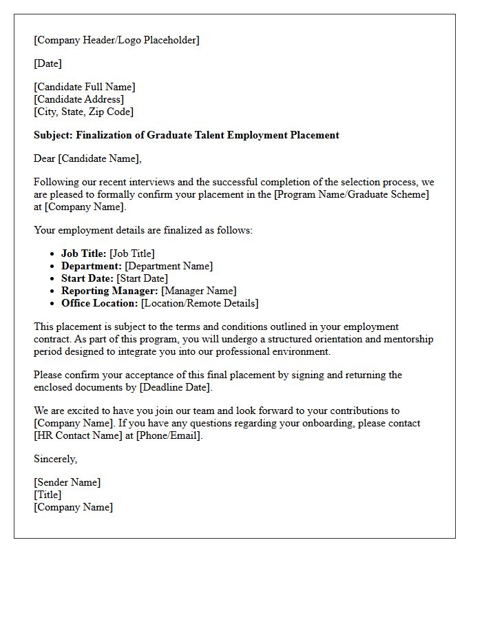 Graduate Talent Employment Placement Finalization Letter