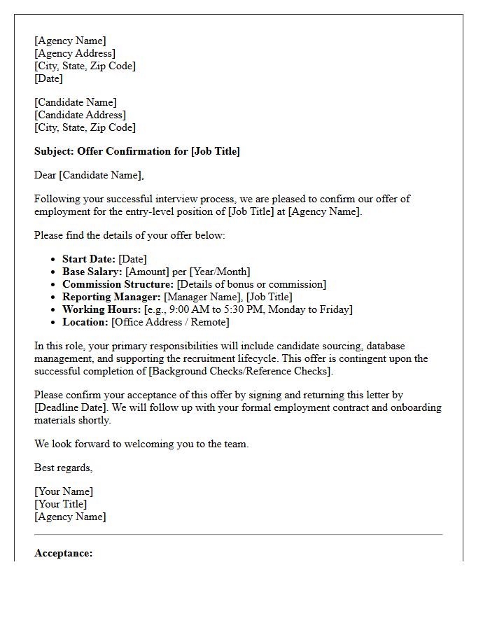 Recruitment Agency Entry-Level Offer Confirmation Letter