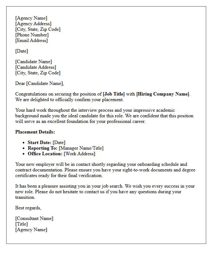 Recruitment Agency Graduate Placement Success Letter