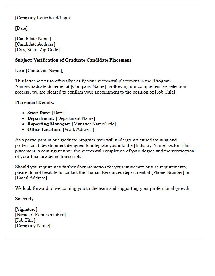 Successful Graduate Candidate Placement Verification Letter