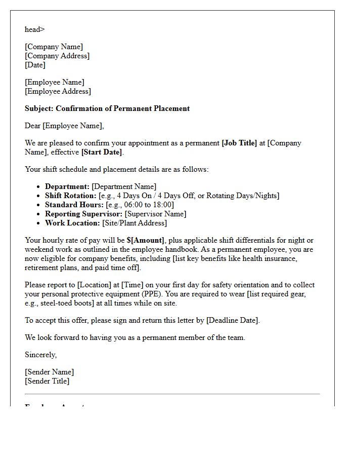 Permanent Blue-Collar Shift Worker Placement Letter