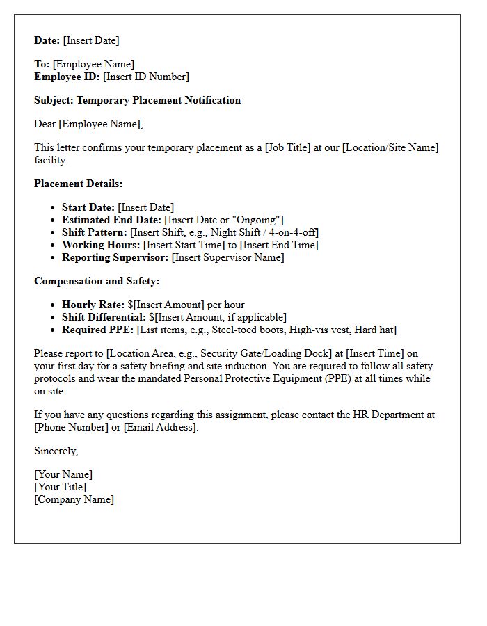 Temporary Blue-Collar Shift Worker Placement Letter