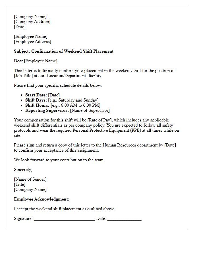 Weekend Shift Blue-Collar Worker Placement Confirmation Letter