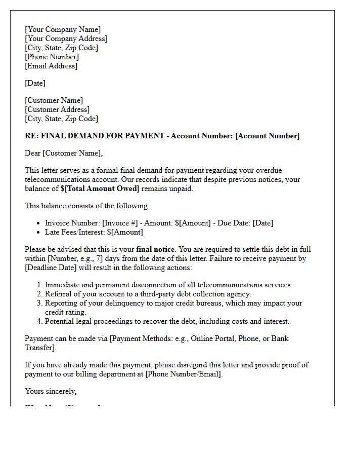 Final Demand for Telecommunications Payment Letter