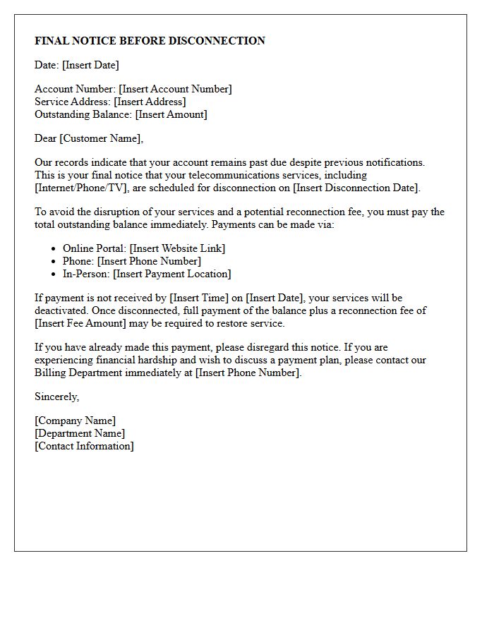 Final Notice Before Telecommunications Disconnection Letter