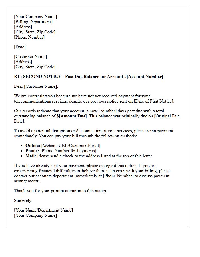 Second Request for Past Due Telecom Payment Letter