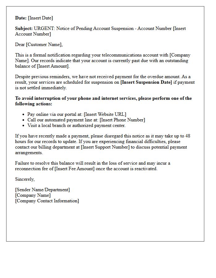 Telecommunications Account Suspension Warning Letter