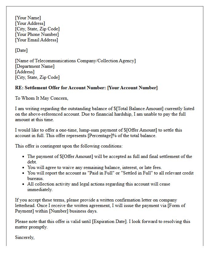 Telecommunications Outstanding Balance Settlement Offer Letter