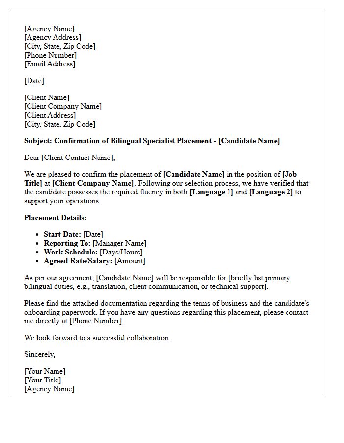 Agency Confirmation Letter for Bilingual Specialist Placement