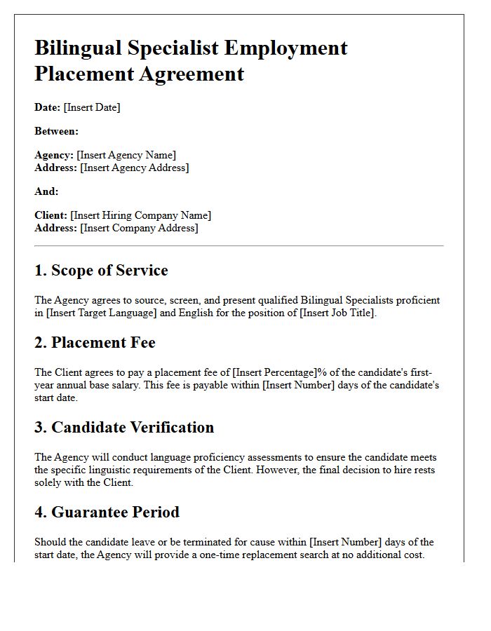 Bilingual Specialist Employment Placement Agreement Letter
