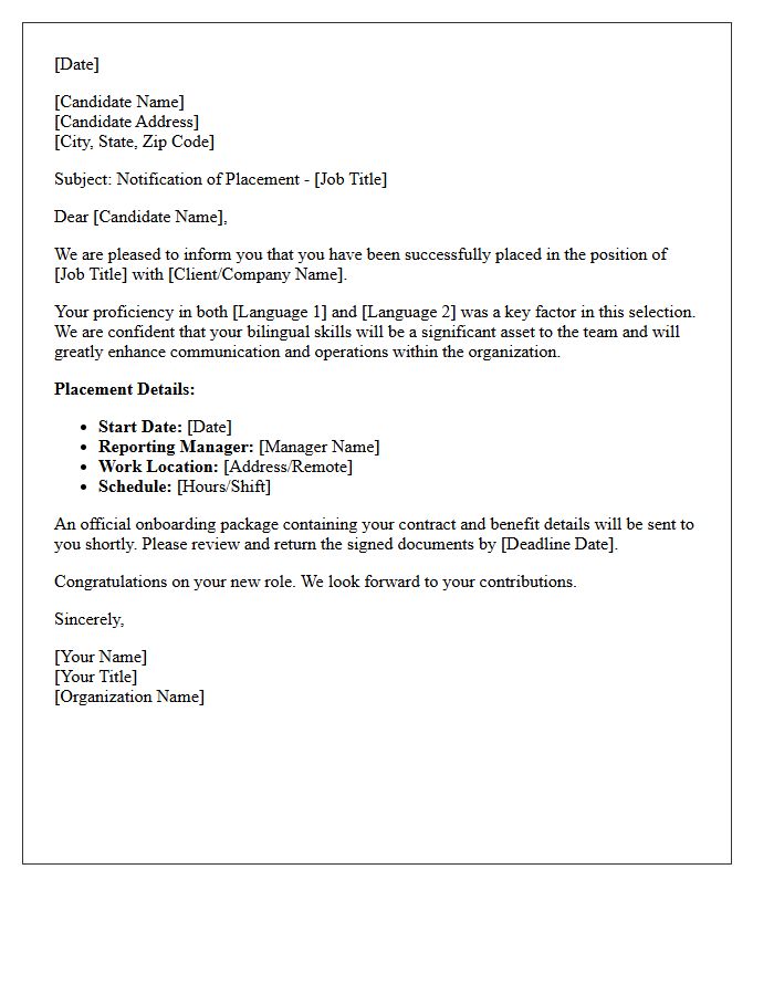 Bilingual Talent Placement Notification Letter