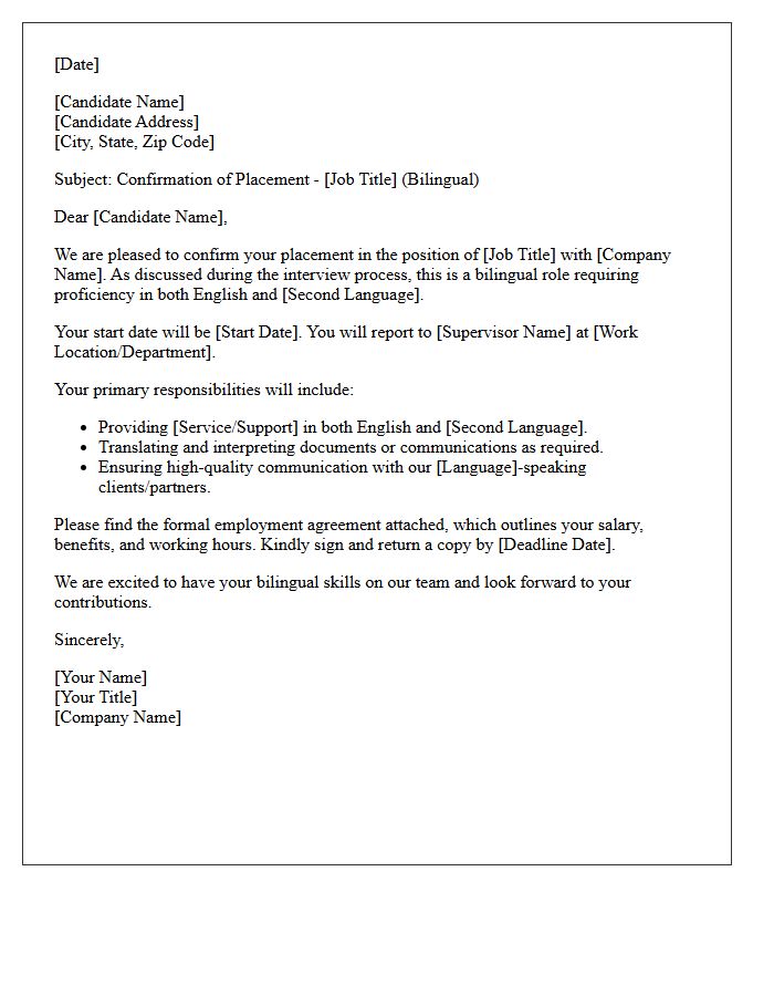 Confirmation of Placement Letter for Bilingual Role