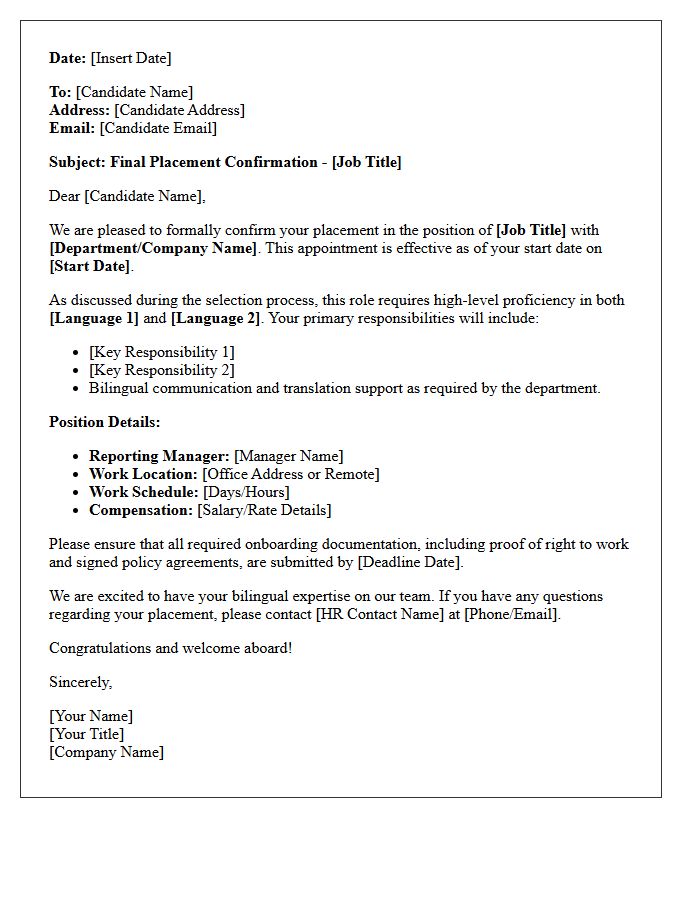 Final Placement Confirmation Letter for Bilingual Talent