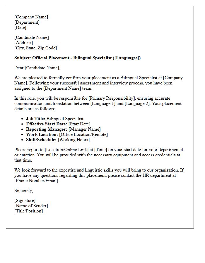 Official Placement Letter for Bilingual Specialist